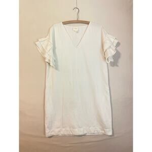 Maeve Anthropologie White Vneck Ruffled Sleeve Dress.Great condition.Sz M.